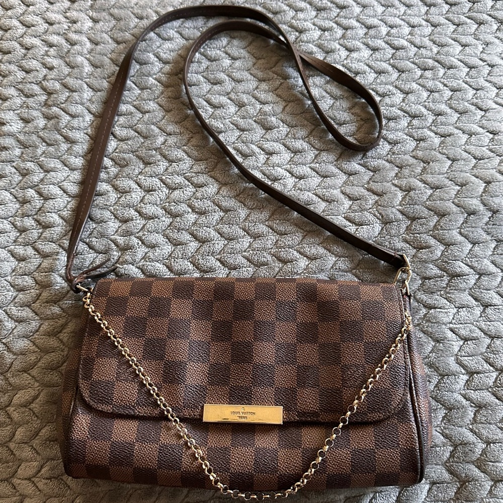 Louis Vuitton Damier Ebene Crossbody Bag with Gold Chain